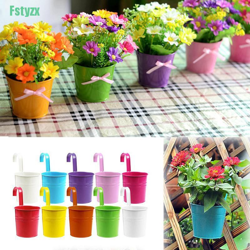 fstyzx Cute Metal Iron Flower Pot Hanging Vase Bucket Balcony Garden Planter Home Decor