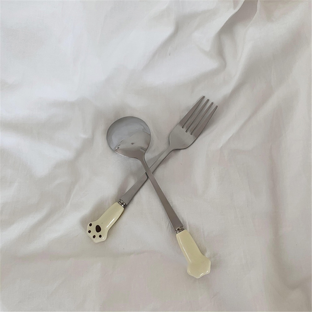 Bằng Thép Không Gỉ Chất Lượng Cao Muỗng/Nĩa Ăn Tráng Miệng Trang Trí Hình Chân Mèo Đáng Yêu Bằng Thép Không Gỉ 16cm
