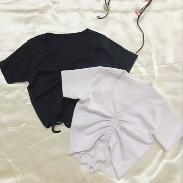 Áo croptop cổ Tim rút dây