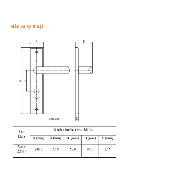 Ổ khoá cửa tay gạt Việt Tiệp 04911 hợp kim trắng bạc dành cho cửa chính, cửa đi