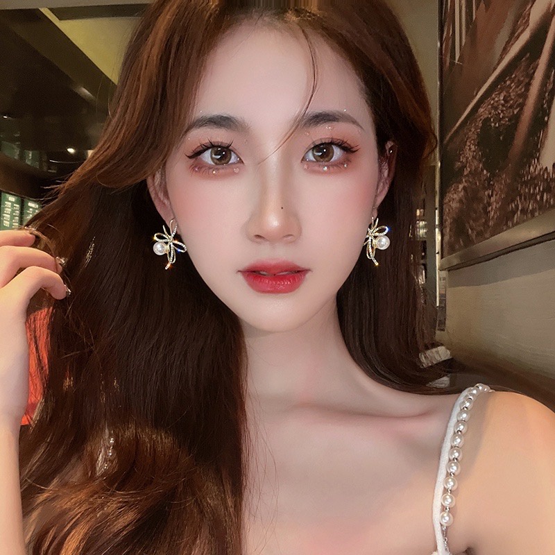 [Siêu Đẹp] Bông Tai Hình Nơ Đính Đá Cao Cấp Dự Tiệc Siêu Sang Mainia Shop