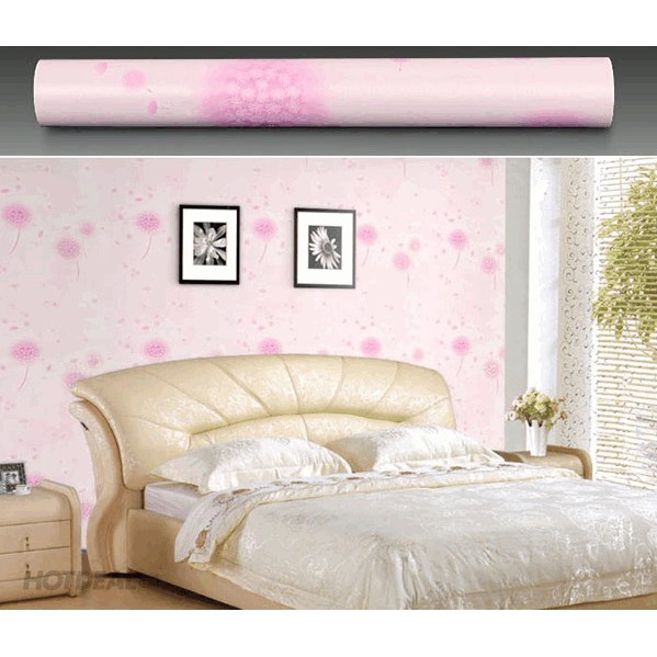 Cuộn 5m giấy dán tường hoa bồ công anh hồng -0.45m x 5m có keo sẵn