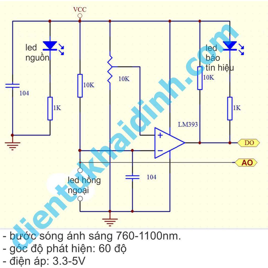 MODULE LED THU HỒNG NGOẠI KHÔNG VỎ 4PIN out: AO, DO KDE0368
