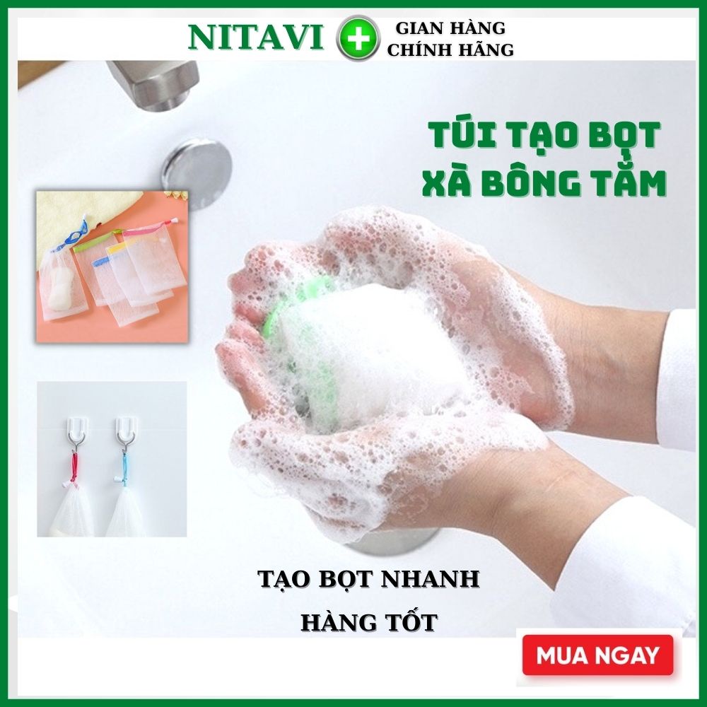 Túi Lưới Tạo Bọt Xà Bông xà phòng tắm tạo Bọt Nhanh Loại Dày Dặn Có Dây Treo