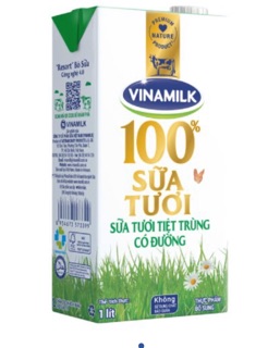  SỮA TƯƠI TIỆT TRÙNG VINAMILK 100% CÓ ĐƯỜNG - HỘP GIẤY 1L