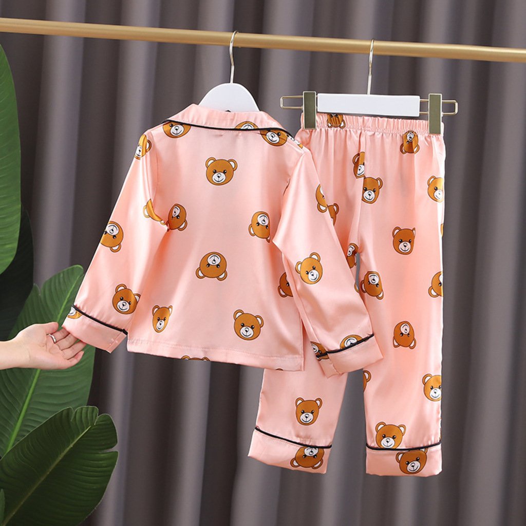 Quần Áo Trẻ Em In Hình Gấu Cute Bộ Đồ Ngủ Pijama Cho Bé Trai Bé Gái Dài Tay Thoáng Mát Size Từ 7-28kg SÂU SHOP