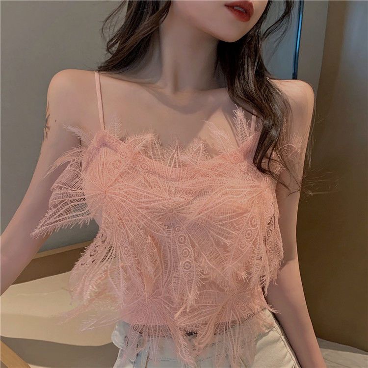 Áo Dệt Kim Sát Nách Lưng Ngắn Phối Ren Kiểu Pháp Thời Trang Mùa Hè Quyến Rũ Cho Nữ