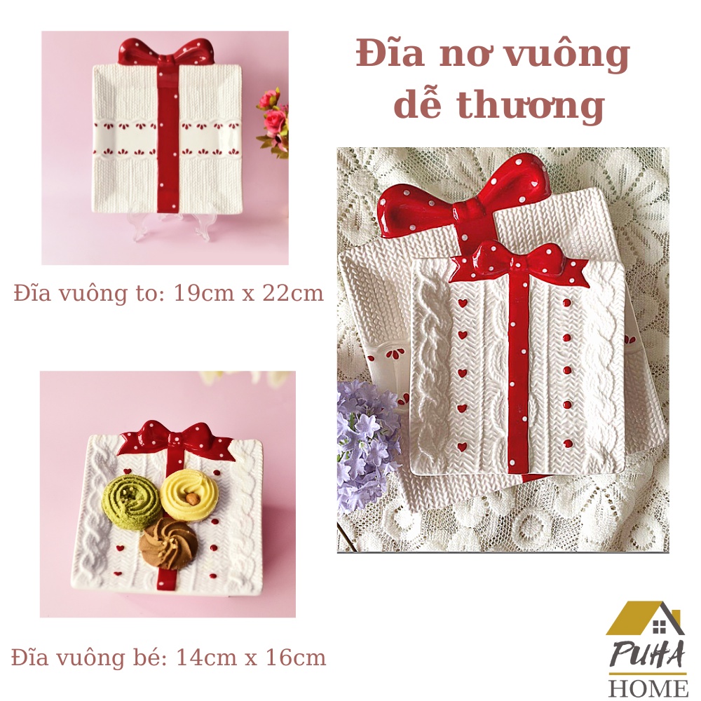 Bộ đĩa sứ nơ dễ thương - phong cách Hàn Quốc - Đựng bánh, đồ ăn, decor xinh xắn