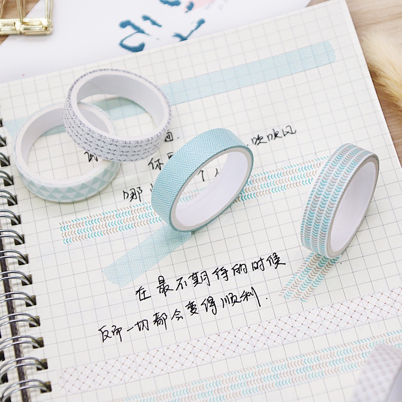 Set 5 Cuộn Băng Keo Giấy Washi Họa Tiết Hình Học Cổ Điển Trang Trí Sổ Tay