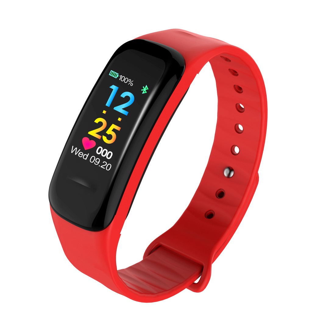 Vòng đeo tay thông minh Wearfit C1 màn hình màu cảm ứng, kết nối điện thoại (Đen/đỏ)