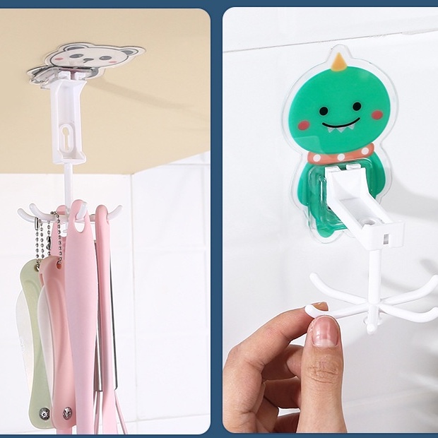 Móc treo dán tường 6 nhánh xoay 360° - Giá treo đồ nhà bếp móc khóa decor trang trí nhà cừa đồ gia dụng hình dễ thương