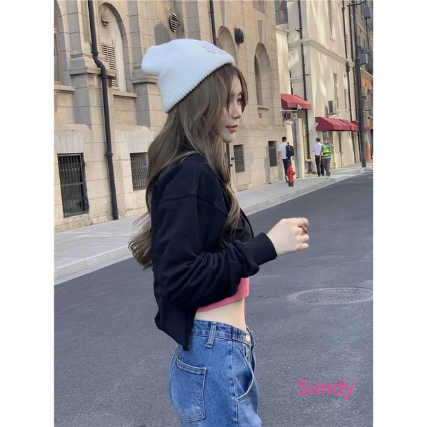 Áo Croptop Tay Dài Màu Sắc Khối Phong Cách Hàn Quốc Độc Đáo Thời Trang Mùa Thu Cho Nữ