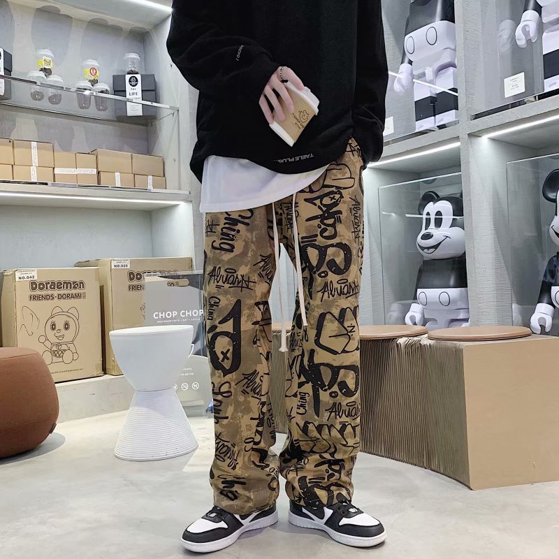 Quần Dài Thể Thao Dáng Rộng In Họa Tiết Graffiti Phong Cách Hàn Quốc Thời Trang Cho Nam