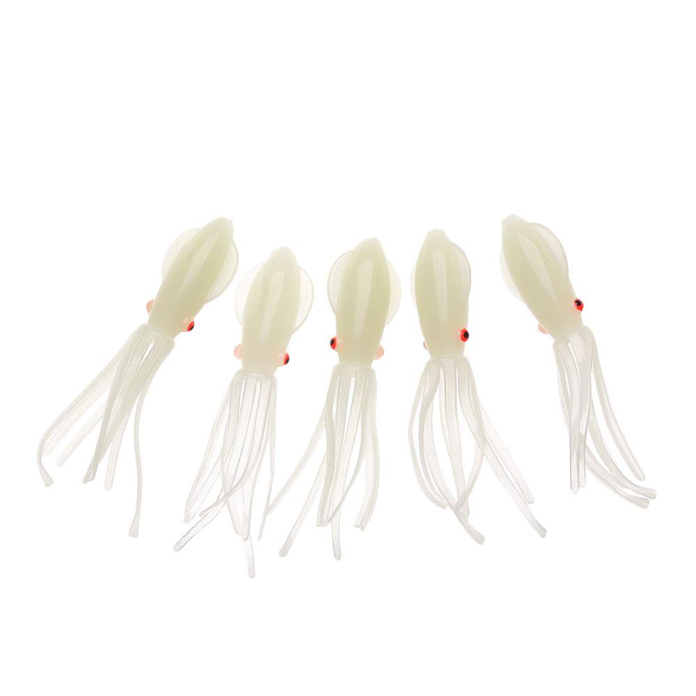 MUVAKO Set 5 Mồi Câu Cá Bằng Silicon Mềm Hình Bạch Tuộc Đuôi Dài Phát Sáng