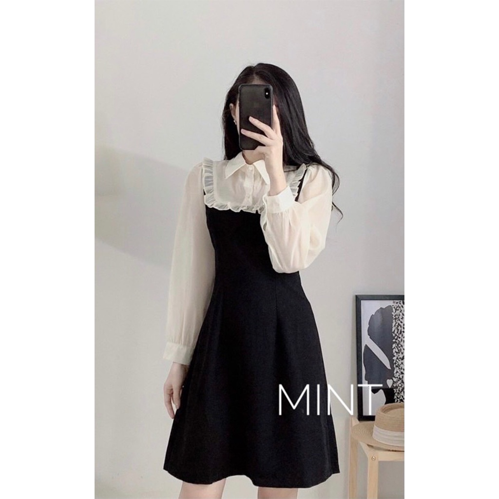 Váy Thiết Kế - Váy Phối Tay Voan Cổ Đức Chất Vải Dày Dặn Sang Trọng | BigBuy360 - bigbuy360.vn