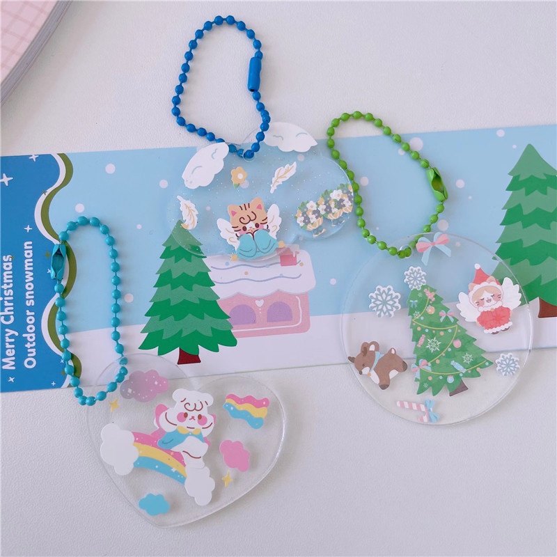 Peach Acrylic DIY decoration transparent shiny disc Key chain accessories