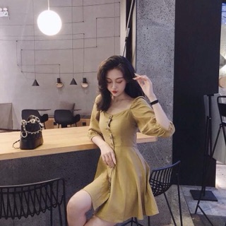 (Ord) váy cổ vuông tay phồng