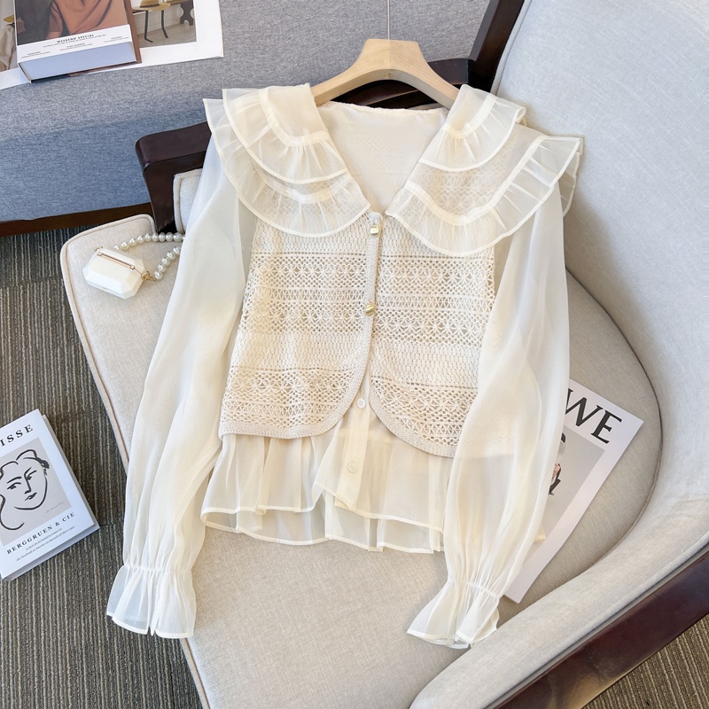 Áo Sơ Mi Giả Hai Lớp Cổ Bẻ Phối Ren Phong Cách Mới Dành Cho Nữ 54302