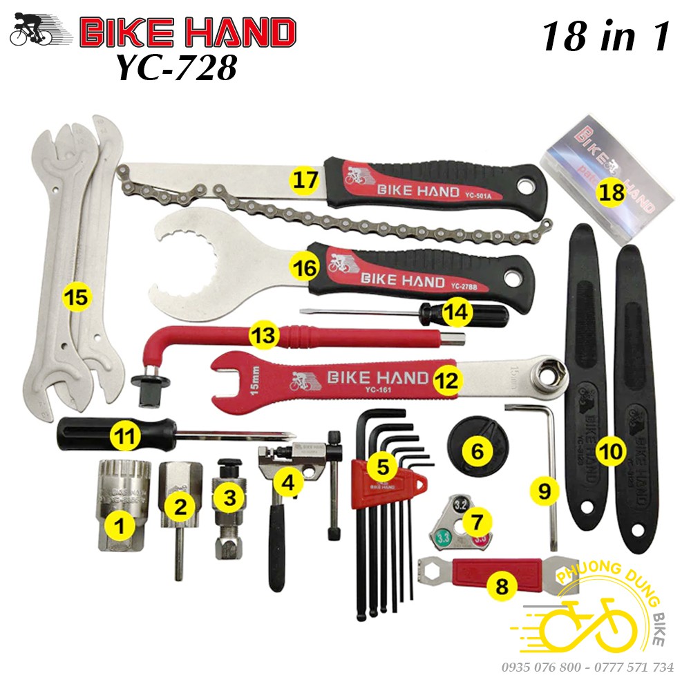 Bộ dụng cụ sửa chữa xe đạp BIKE HAND YC-728 18 món