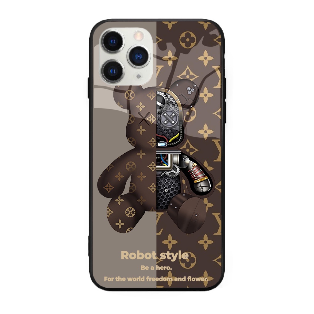Ốp lưng iphone mặt kính cường lực chống xước Gấu Robot ip 6splus/7/7plus/8plus/x/xr/xs/11/12/pro/max/plus/13promax k354