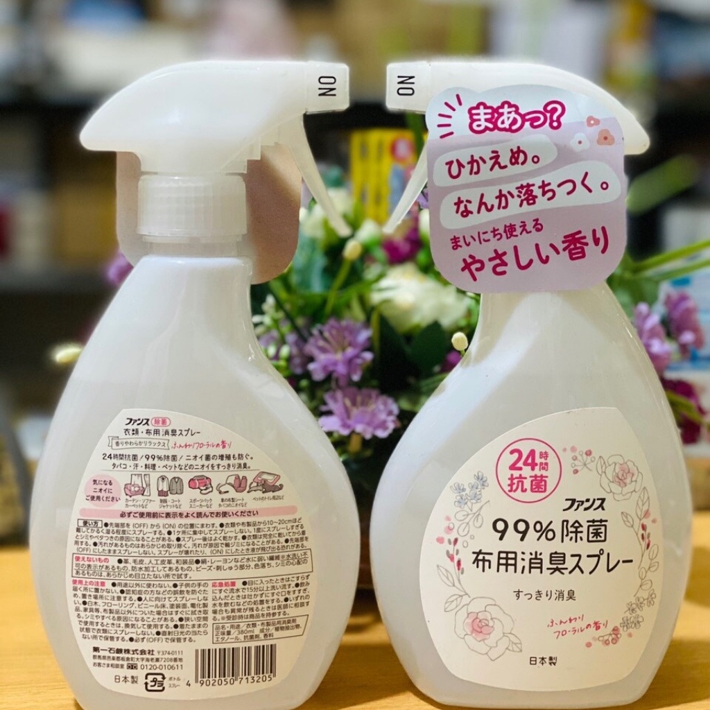 Xịt thơm quần áo kháng khuẩn nhật bản hương hoa 380ml, lưu hương, bảo vệ 24 giờ