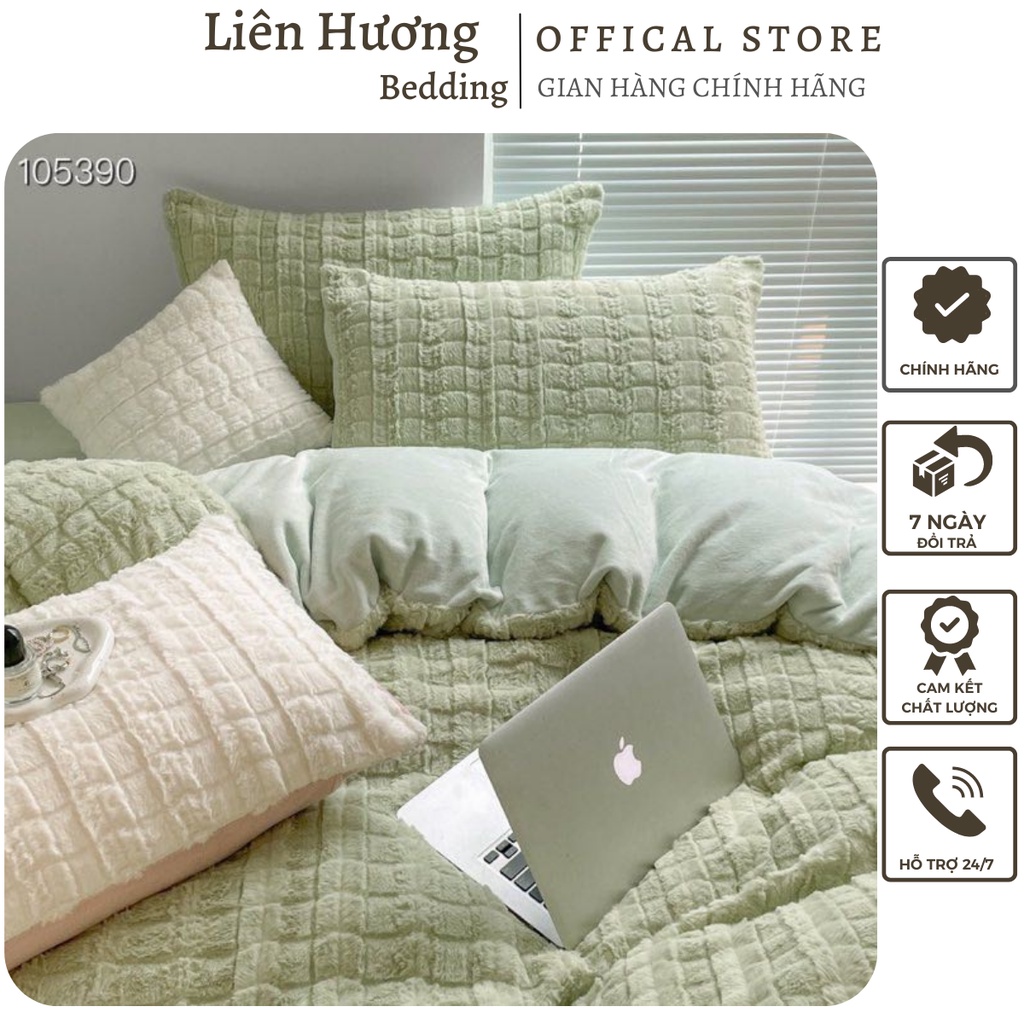 Bộ chăn ga gối nỉ lông thỏ cao cấp, Chất nỉ lông thỏ siêu mềm mịn cầm mướt tay, không rụng lông dầy dặn siêu ấm áp