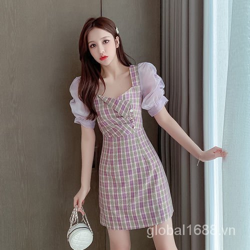 Floral Dress Casual Dress Puff Sleeve Retro Plain Floral Print Square Neck Lace Up Bubble Sleeve Dress with Sleeves | BigBuy360 - bigbuy360.vn