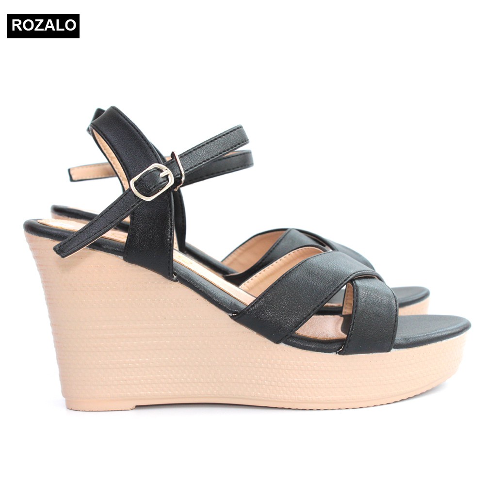 🍅 Dép Sandal đế xuồng cao gót 9P quai chéo Rozalo R6919