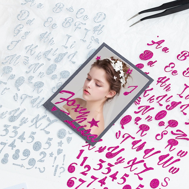 Sa Miếng Dán Trang Trí Sổ Tay Hình Chữ Cái Và Số Phối Kim Tuyến Lấp Lánh