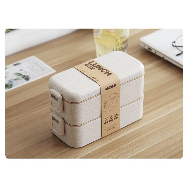 _Hộp Cơm Lúa Mạch 2 Tầng 3 Màu Pastel Xinh Xắn 800ML