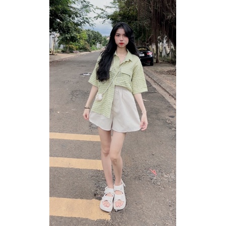 SET ÁO SƠMI+SHORT NHUNG