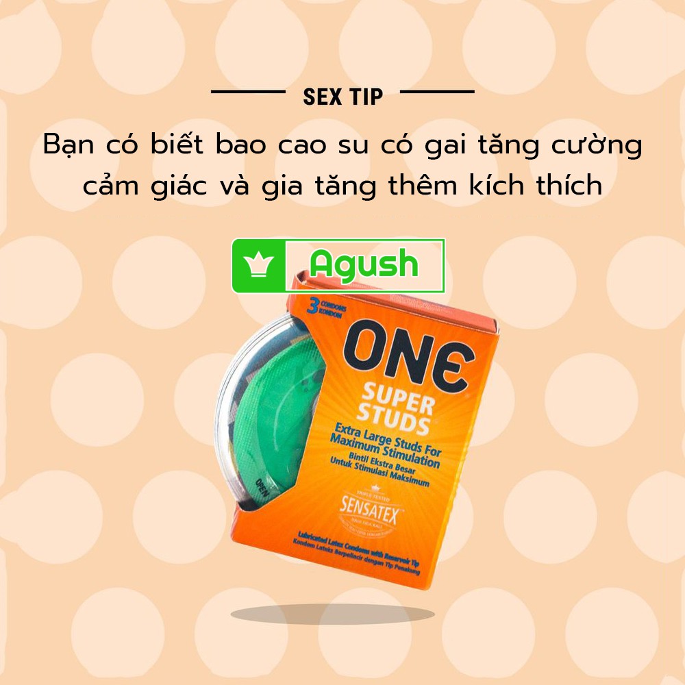 Bao cao su gai mỏng an toàn gia đình chính hãng ONE SUPER STUDS size lớn tăng khoái cảm hộp 3 cái che tên xịn loại tốt