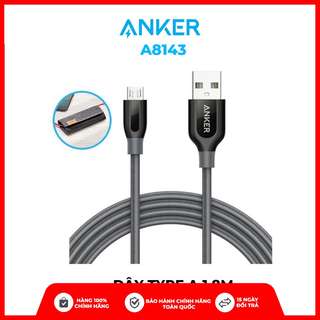  Cáp sạc ANKER PowerLine+ Micro USB dài 1.8m kèm bao da- A8143