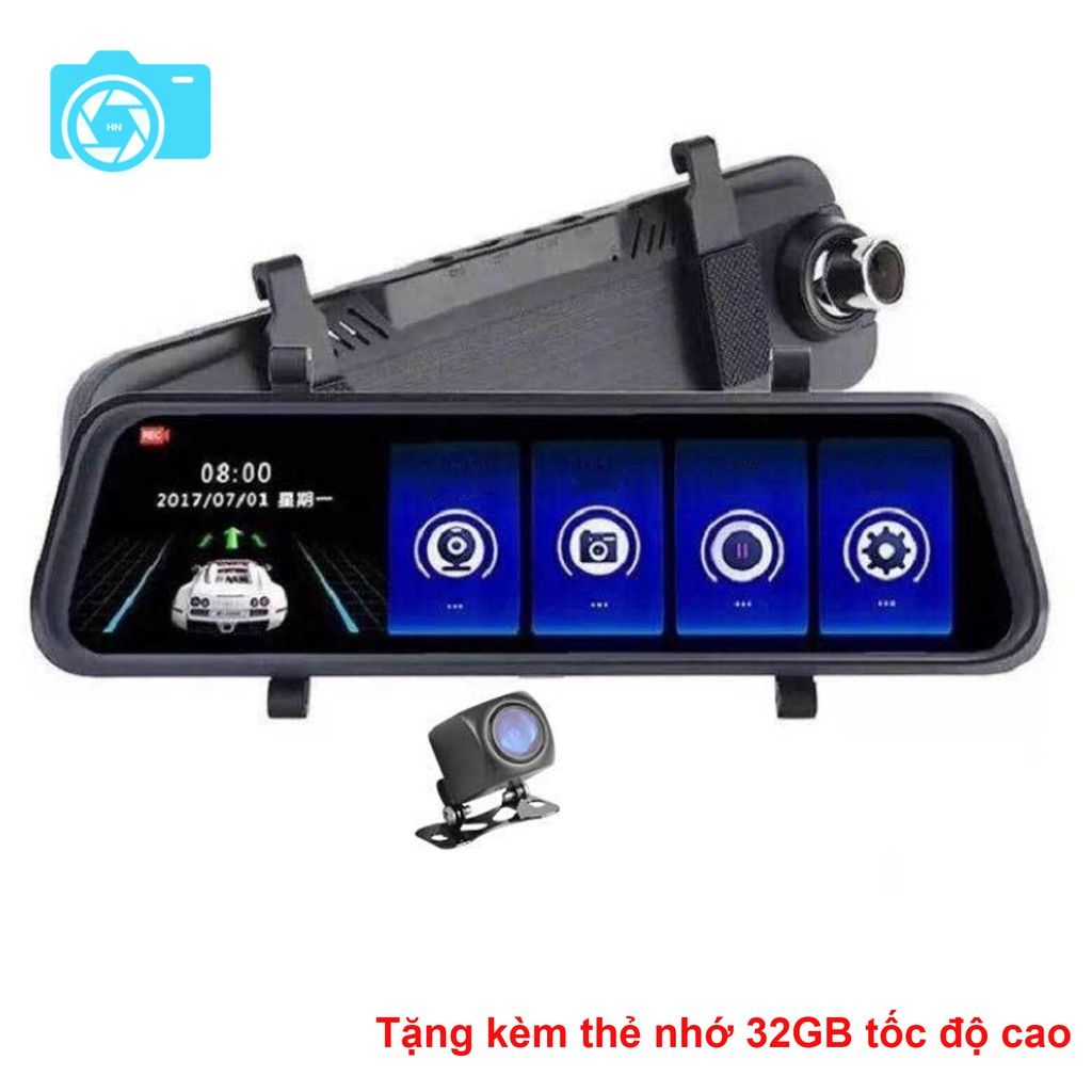 Camera hành trình màn hình cảm ứng 10 inch, camera trước 1080P, camera lùi 720P, TẶNG thẻ nhớ 32GB