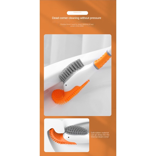 Bàn chải vệ sinh toilet, cọ bồn cầu chất liệu silicon hình con vịt kèm hộp đựng siêu tiện lợi