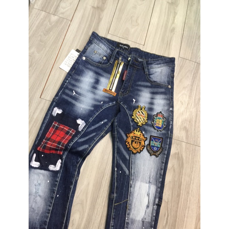 Quần bò logo huy hiệu, khoá lệch, quần bò dsq hai khoá, quần bò nam cao cấp hàng bán shop | BigBuy360 - bigbuy360.vn