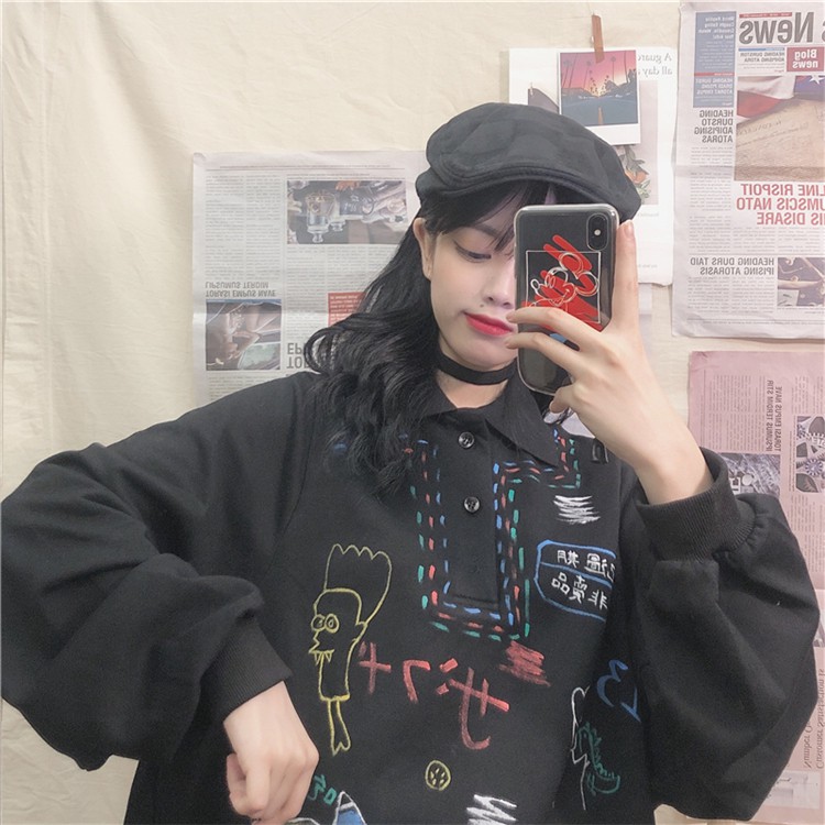 Áo polo dài tay họa tiết đáng yêu