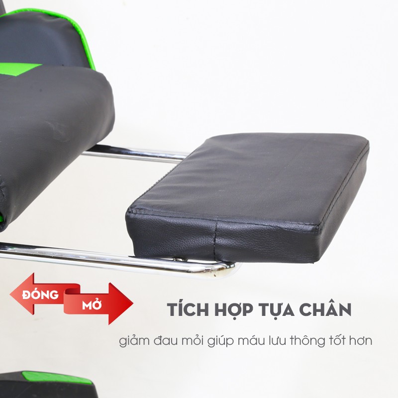 Ghế Massage Rung Ngả Lưng Có Dựa Chân Gaming Văn Phòng Học Tập Lót Đệm Bọc Da PU Êm Ái Chống Bám Bẩn