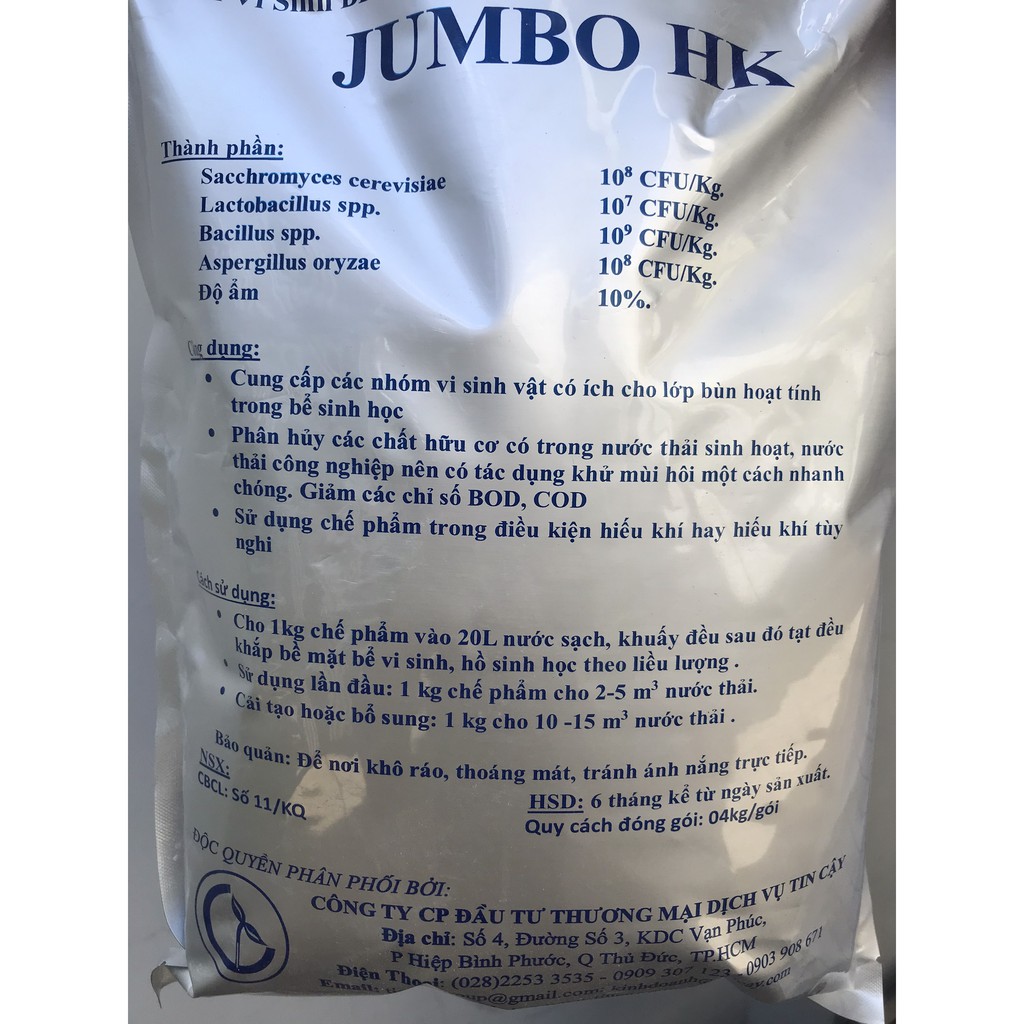 Men vi sinh hiếu khí Jumbo HK BIO-MT5 4kg/gói