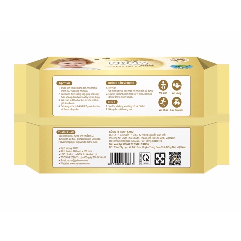KHĂN ƯỚT NUNA GOLD VÀNG 80 MIẾNG/BAO