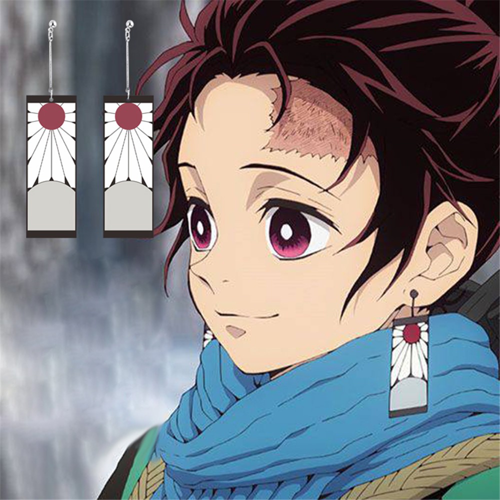 Khuyên tai dạng móc họa tiết hoạt hình Demon Slayer Kimetsu No Yaiba Kamado Tanjirou độc đáo