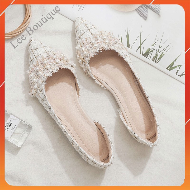 Giày Bệt Nữ Mũi Nhọn Dạ Sweet Cao Cấp HL01