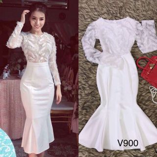 Váy ren đuôi cá màu trắng