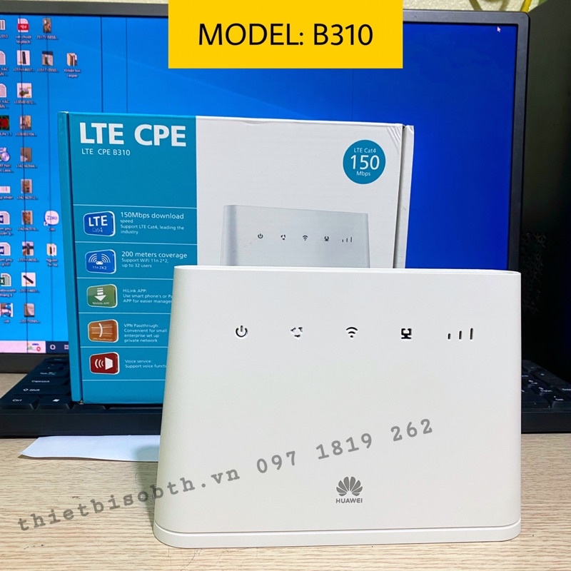 Bộ phát wifi 4G/LTE Huawei B310 tốc độ cao, 32 user, có cổng LAN  gồm 2 ăngten, dùng cho xe khách, xe dịch..