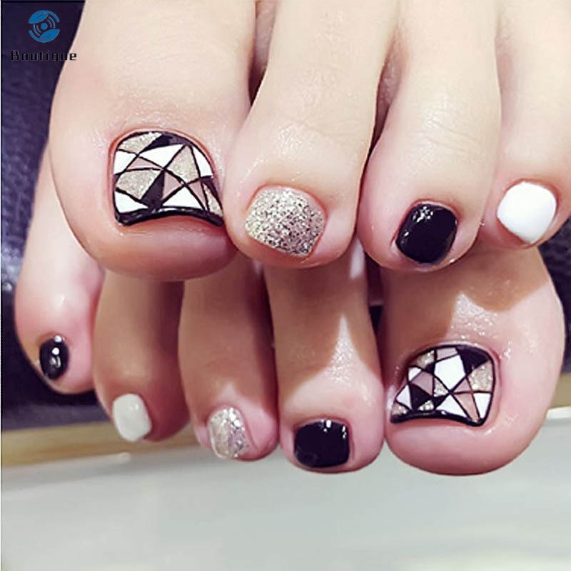 Set 24 móng chân giả đính đá kèm keo