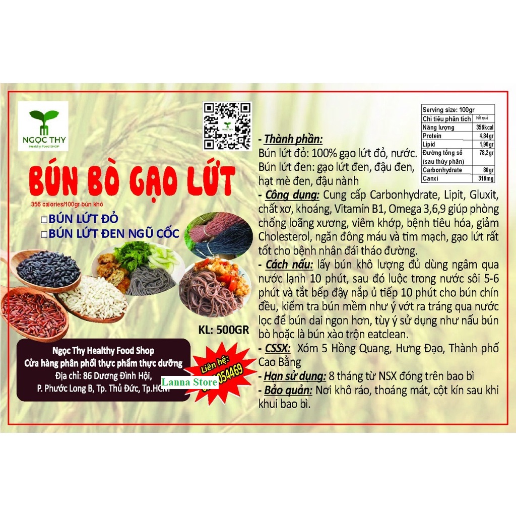 Bún bò gạo lứt đỏ / gạo lứt đen NTFood 500gr, bún lứt sợi to ăn eatclean thực dưỡng