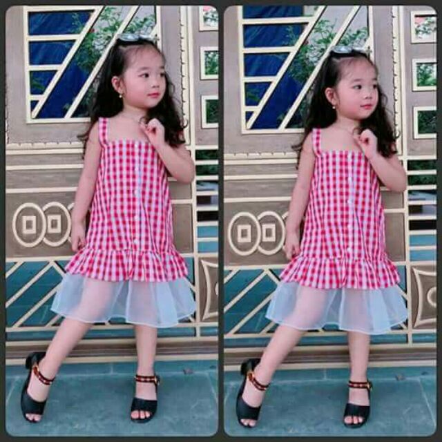 Đầm sọc cáo cho bé