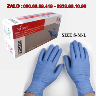 [ 50 đôi ] Găng tay y tế không bột Nitrile VGlove màu Xanh - Găng tay không bột y tế Nitrile Xanh phun xăm thẩm mỹ Spa