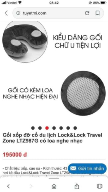 Gối hơi kê đầu Lock&Lock Travel Zone LTZ987G