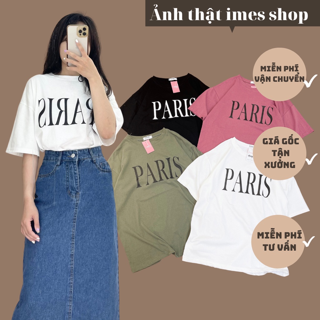 Áo thun tay lỡ IMES phông unisex nam nữ cotton form rộng in chữ Paris 1724 imes shop